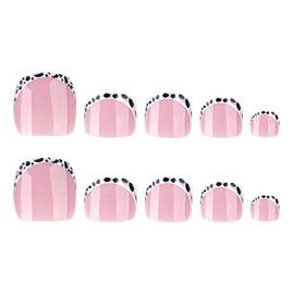 YIHONGYAN Pink Press on Toenails Short Spring Fake Toe Nail Press ons Leopard French Toe Nail Tips Artificial Acrylic Nail Kit Full Cover False Nails Glossy Design Stick on Nail for Women 24Pcs