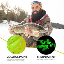 THKFISH 54Pcs/Box Ice Fishing Jigs Set Ice Fishing Lures Walleye Jigs Heads for Ice Fishing Gear Kit Panfish Crappie Perch Jigs Ice Fishing Box E