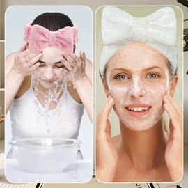 4 Pcs Bowknot Hair Bands, Spa Headband for Washing Face, Makeup Headbands Bow Hair Wrap, Microfiber Women Headbands, Girls Makeup Bow Tie Hair Band for Washing Face Spa