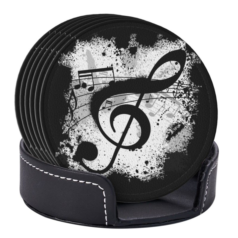 Niukom 6 Pcs Music Note Leather Coasters for Drinks with