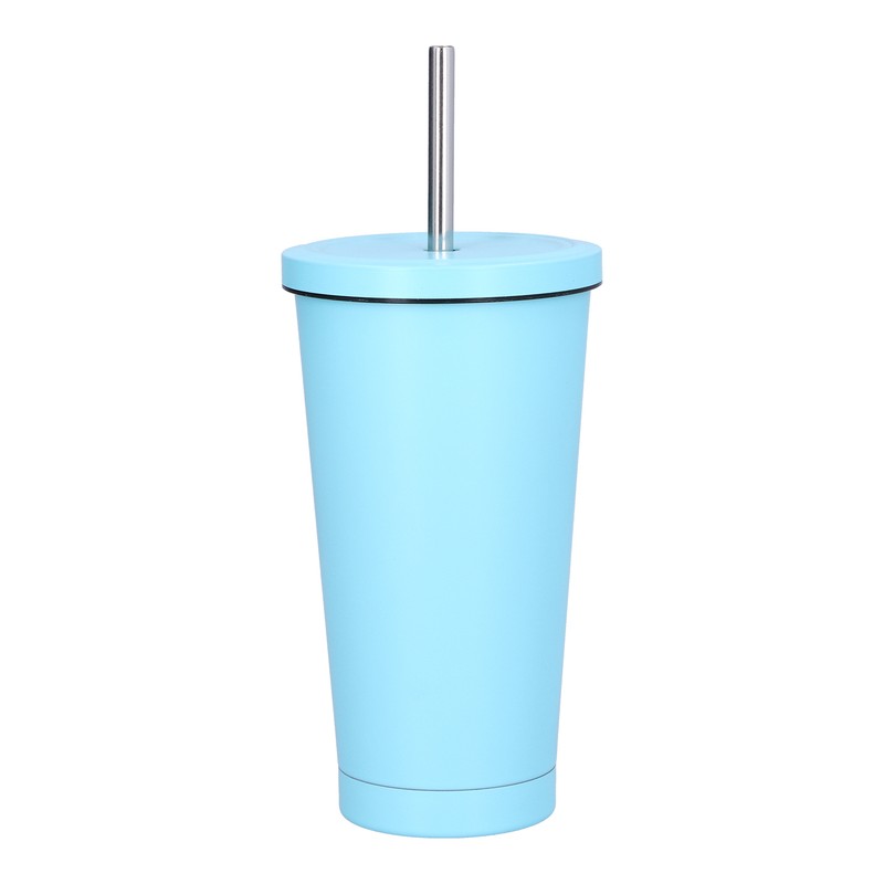 500ML Small Vacuum Coffee Cup Iced Coffee Bottle with Straw