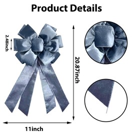 Large Christmas Bow for Wreath 20 * 11inch Vintage Haze Blue Wreath Bow Blue Velvet Tree Topper Ornament Decorative Bow for Xmas Home Outdoor Indoor Party