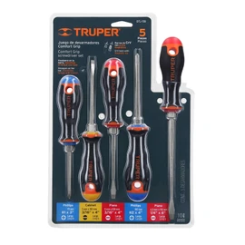 Truper DTJ-5B, Juego de 5 desarmadores, mangos Comfort Grip