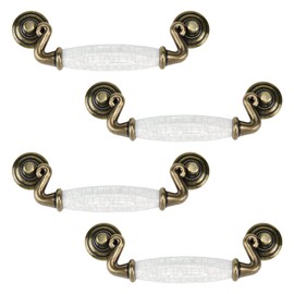 Chinflly 4 PCS Ceramic Handles Pulls,4.5 Inch / 115 mm Hole Distance Antique Crack Drawer Dresser Pull Handles for Kitchen Closet Cupboard,Brown