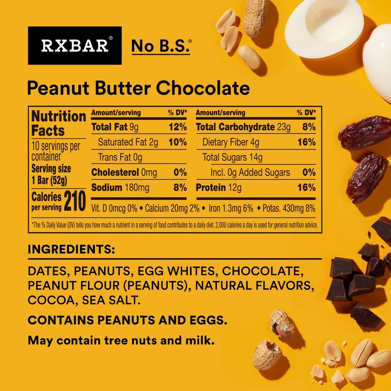 RXBAR Protein Bars, Protein Snack, Snack Bars, Peanut Butter Chocolate,