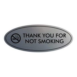 Signs ByLITA Oval THANK YOU FOR NOT SMOKING Sign (Brushed Silver) - Small