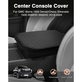 Shademax Custom Fit for Center Console Cover 2019-2024 2025 2026 GMC Sierra 1500/Chevy Silverado 1500 2500HD 3500HD Armrest Cushion Pad Cover PU Leather Sierra Silverado Accessories Anti-Scratch Black