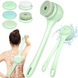 Electric Body Brush Back Scrubber for Shower, Dual Handle Auto Spinning Exfoliating Massage Bath Brush with 5 Brush Heads, Deep Cleansing, Waterproof, Rechargeable Rotating Body Brushes