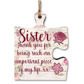 Sister Gift Thank You Important Piece of my Life Jigsaw Puzzle Shaped Decorative Hanging Plaque Sign Mother's Day Present