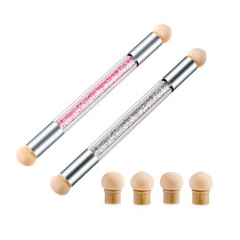 YATEICBC 2 x Nail Art Sponge Brush Applicator with 4 x Replacement Heads, Double Head Acrylic Nails, Ombre Sponge Nail Design Accessories for UV Gel and False Nail Art Rendering Tools