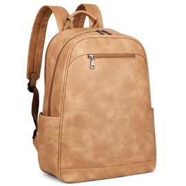 MASINTOR 15.6 inch Leather Laptop Backpack Purse for Women, Designer Travel and Work Bag with Laptop Compartment Retro Camel