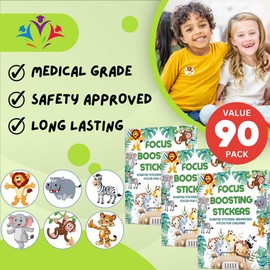 Generic Focus Boosting Stickers for Kids and Adults (90 Pack) - Chemical and Drug Free, Healthy Brain Supports for Attention, Focus, and Concentration