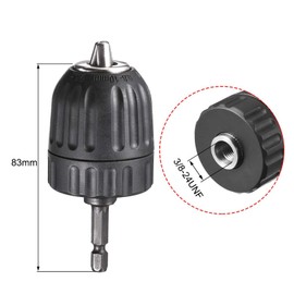 Recogwood 0.8-10mm Keyless Drill Chuck Adapter, 1/4 Inch Hex Shank Adapter 3/8-24UNF Mount Thread Impact Chuck Converter Quick Release Conversion Tool for Impact Driver Cordless Drill