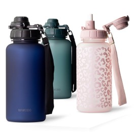 MAMEIDO Drinking Bottle 1 Litre with Straw & Time Marking as Drinking Reminder, Leak-Proof Water Bottle, Sports Bottle, BPA-Free, Gym Water Bottle, Tritan Bottle (Dark Night, 1000 ml)