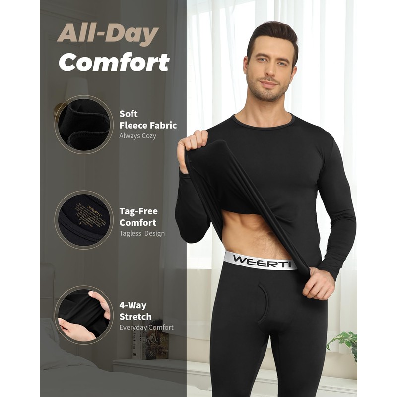 WEERTI Thermal Underwear for Men Long Johns with Fleece Lined