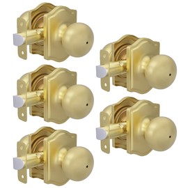 goldenwarm 5 Pack Brushed Gold Privacy Door Knobs Interior for Bedroom & Bathroom, Classic Gold Interior Door Knobs