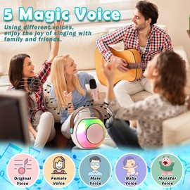 Aplsinvivi Mini Karaoke Machine, Portable Bluetooth Speaker with 2 Wireless Microphone, Microphone with 5 Voice Changing Effects & LED Light, Gifts for Girls Ages 4-12 +Year Old Birthday Party, Pink