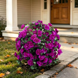 Flores Artificiales de Seda Azalea para Exteriores con Estaca de Tierra, Arbustos Topiarios Esféricos Florales Falsos de Verano de 23" para Decoración de Hogar Jardín Patio Resistente a Rayos UV