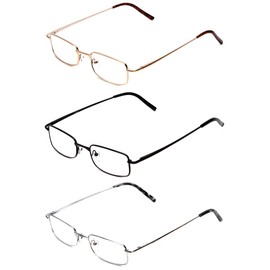 Calabria 753-XL Rectangle Reading Glasses +3.25 Black Gold and Silver Men Women Metal Readers Adjustable Nose Pads