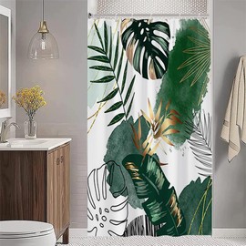 Uiiooazy Shower Curtain, Green, Shower Curtain, Jungle Tropical Palm Leaves, Abstract Monstera Shower Curtains, Anti-Mould Fabric, Washable, Waterproof Bathroom Curtain with 8 Hooks for Bathroom 120 x