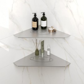 FerdY 2-Pack 10" Brushed Nickel Recessed Corner Shower Shelf, for Tiled Bathroom Walls, Floating Shelf, 304 Stainless Steel Shower Caddy Storage Shelves, No Drilling Required, Rugby Diamond
