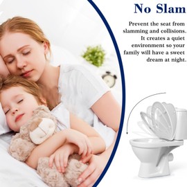 Quiet-Close Elongated Toilet Seat, Heavy Duty Toilet Seat Cover Comfort Non-Slip Seat Toilet Lid Bumpers Quick Release Hinges, Easy to Install & Clean, White