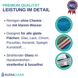 ELEXACLEAN Microfibre Cleaning Cloths – Set of 8, 55 x 40 cm – Microfibre Cloths Cleaning Cloth All-purpose Streak-free with Water Only