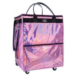 TCOMAKE (Large, Phantom Pink) Reusable Grocery Bag on Wheels, Shopping Bags with Wheels and Handle, Folding Rolling Tote, Zipper Cover, Carries Up to 76 LBS, for Laundry, Picnic