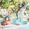 FLAVCHARM Blue Flameless Candles with Remote Aqua Glass Handmade Sandblast