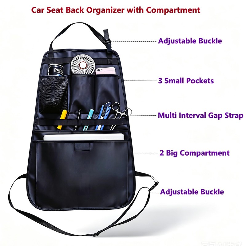 Car Seat Back Organizer with Compartment (Black)
