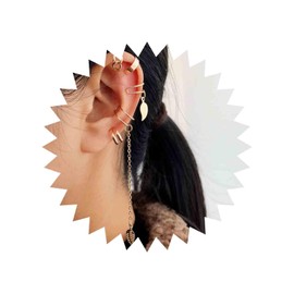 Aneneiceera Boho Leaf Drop Dangle Earring Fashion Gold No-Piercing Ear Clip Set Long Tassel Earring Chain Earring Daily Party Vintage Earring Wedding Jewellery for Women and Girls, Alloy Steel