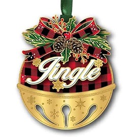 Beacon Design Red Jingle Bell Ornament with Pine Cone Wreath Buffalo Check, Tree Decoration