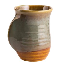 Hand Warmer Mug, Handmade Pottery Ceramic and Hand Painted - The Contoured Pocket will Hold Warmth From The Heat Of Your Drink To Keep Your Fingers Warm, Comfy Handwarmer (Desert Green) (Right hand)