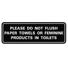 All Quality Standard Please Do Not Flush Paper Towels or Feminine Products in Toilets Door/Wall Sign - Durable Material | Double-Sided Foam Tape | Black/Silver - Small (10 Pack)