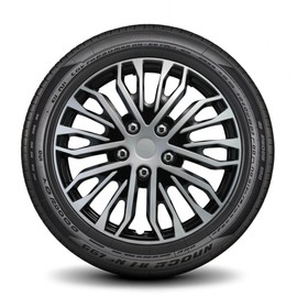 LYDS Eurosport Black & Silver Universal 16 inch Premium ABS Hubcap Wheel Cover Replacement Set of 4 - BWC-16S-B