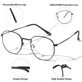 aisswzber Hexagonal Metal Blue Light Blocking Glasses Anti Eye Strain for Digital Screens Lightweight Frame for Men Women