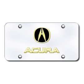 Au-tomotive Gold Compatible for Acura Gold Logo and Name on Chrome License Plate
