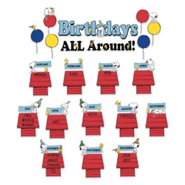 Eureka Peanuts Mini Birthday Bulletin Board Set and Classroom Decorations for Teachers, 58 Pieces