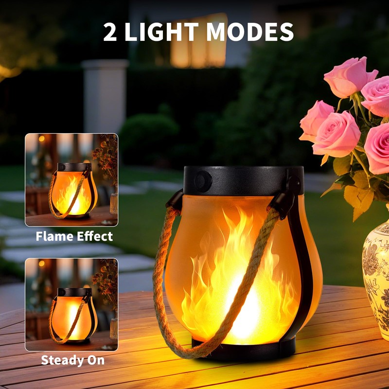 2 Pack Solar Flame Lantern Lights — Flickering Flame Hanging