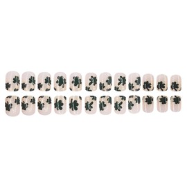 24 Pcs St. Patrick's Day Press on Nails Short Square Fake Nails with Shamrock Designs Saint Patrick's Day False Nails Full Cover Glitter Glue on Nails Holiday Acrylic Nails for Women Girls
