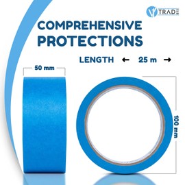 V1 TRADE Masking Tape 50 mm x 25 m – Universal Painter's Masking Tape Helpful for Painting – Easily Removable Masking Tape – Waterproof Painter's Tape Blue