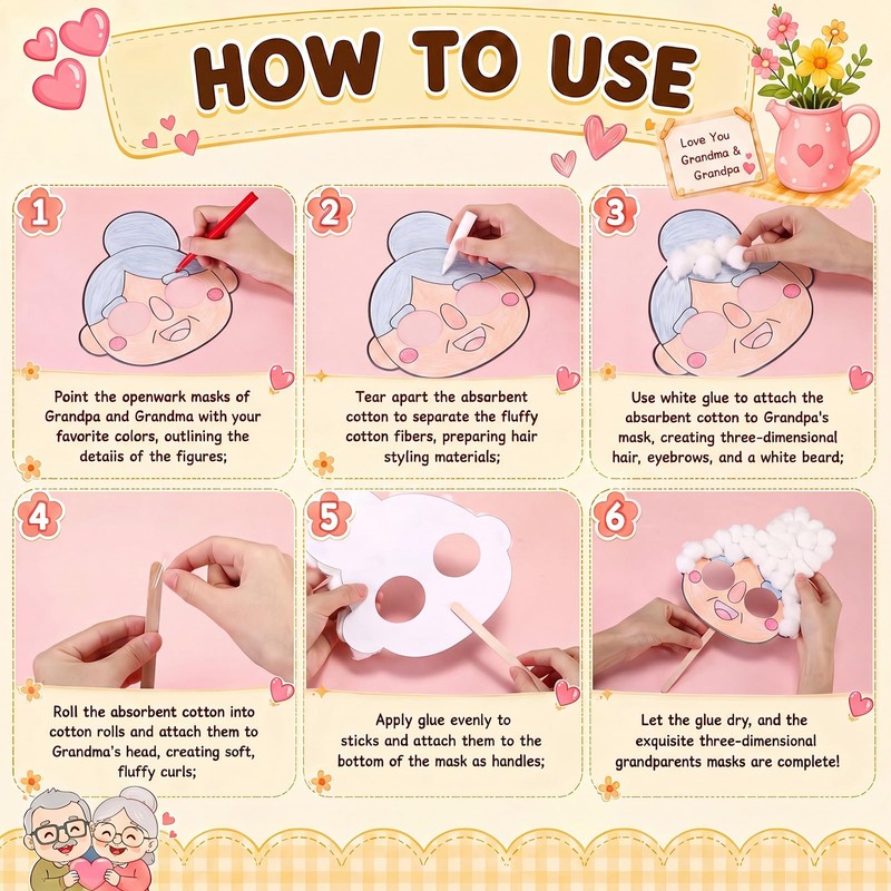 Hollowfly 30 Sets Grandparents Day Craft Mask DIY Art and