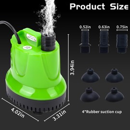 Yesinaly 25W Submersible Water Pump for Aquarium, Pond, Pool Draining, Fish Tank - Small Water Change Pump, Mini Water Circulation Pump for Outdoor Fountains, Hydroponics, and Waterfalls