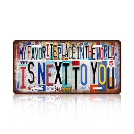 JBYMsign Vintage Wall DecorMy Favorite Place In The World Is Next To You License Plate Metal Sign Tin Signs Poster