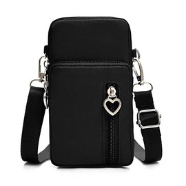 Voarge Messenger Bag for Women 3 Layers Cell Phone Purse Heart Shaped Zipper Arm Bag Hanging Bag, black