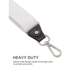 Men's Suspenders with Swivel Hooks and Elastic Straps Y-back, for Heavy Duty, Big and Tall (White)