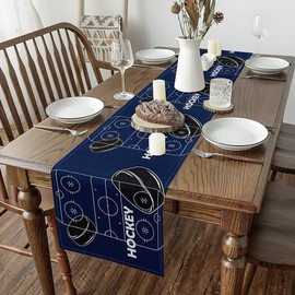 Feelyou Ice Hockey Table Runner 90x13 InchKids Ice Sports Games Indoor Outdoor Party Supply for Boys Teens Puck Hockey Home Kitchen Dining Decor Winter Sports Blue Home Decor