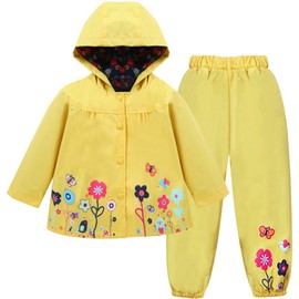 LZH Girl Baby Kid Waterproof Hooded Coat Jacket Outwear Suit Raincoat Hoodies with Pants Yellow 4T(For Age 3-4Y)