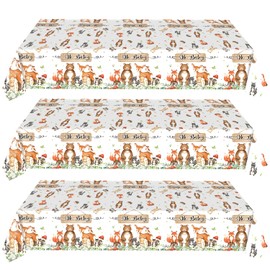 Gilyaoic 3pcs Woodland Animals Tablecloth Forest Wild Creatures Baby Shower Table Covers for Boy Girl Birthday Decoration Neutral Gender Reveal Decor Friendship Themed Party Supply 54" x 108"