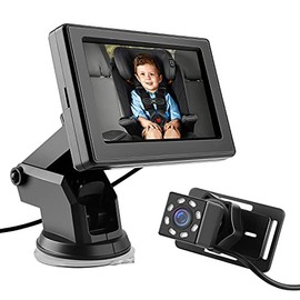 Baby Car Rear Mirror Camera, BackSeat Infant Car Camera with HD Night Vision 4.3 inches HD Mirror Display, Reusable Sucker Bracket, Upgraded 360 Degree Rotating Camera, Easily Watch Babyâs Move in Car